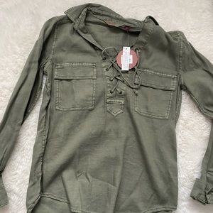 Green criss cross blouse top shirt